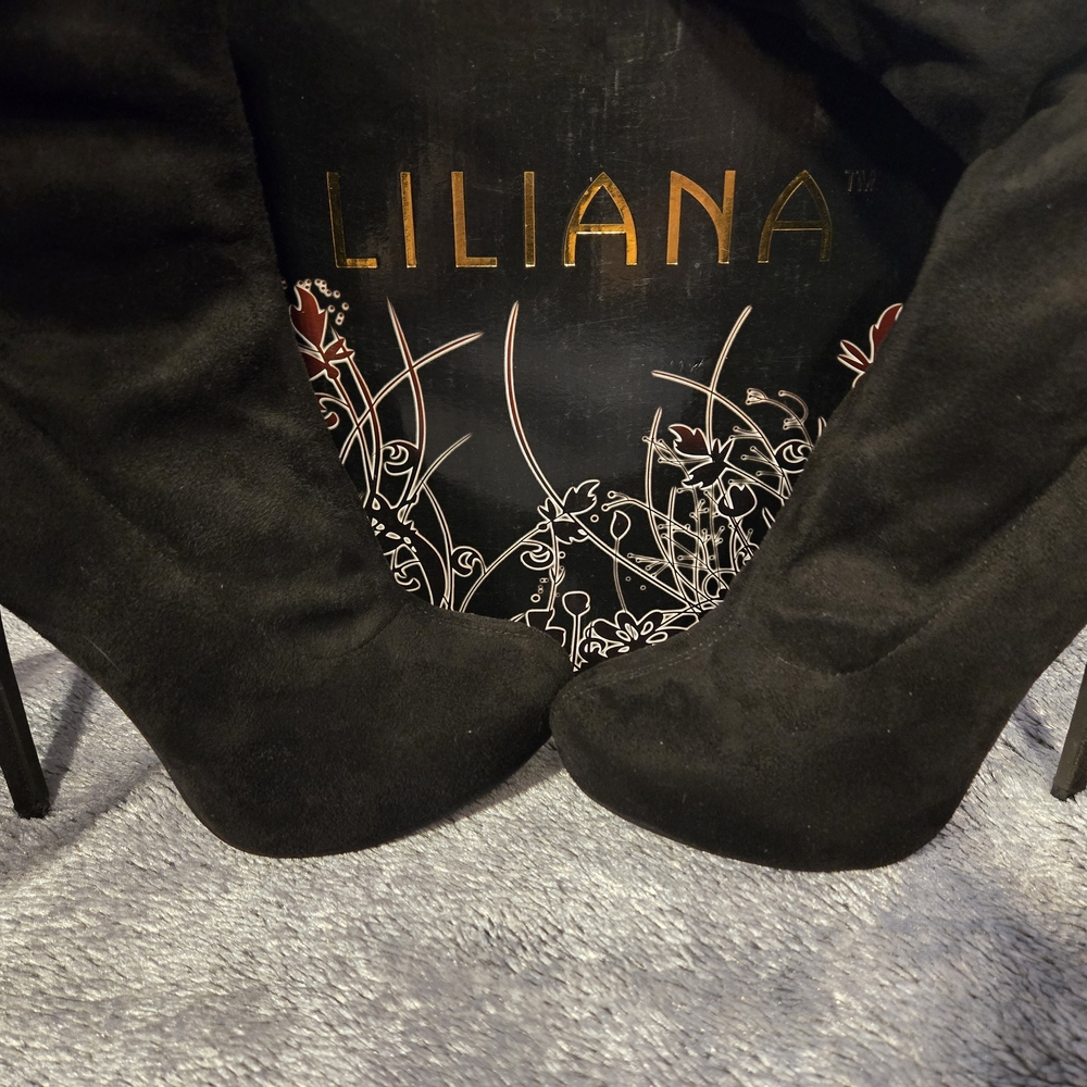 Liliana Black Suede Over The Knee  Heeled Boots